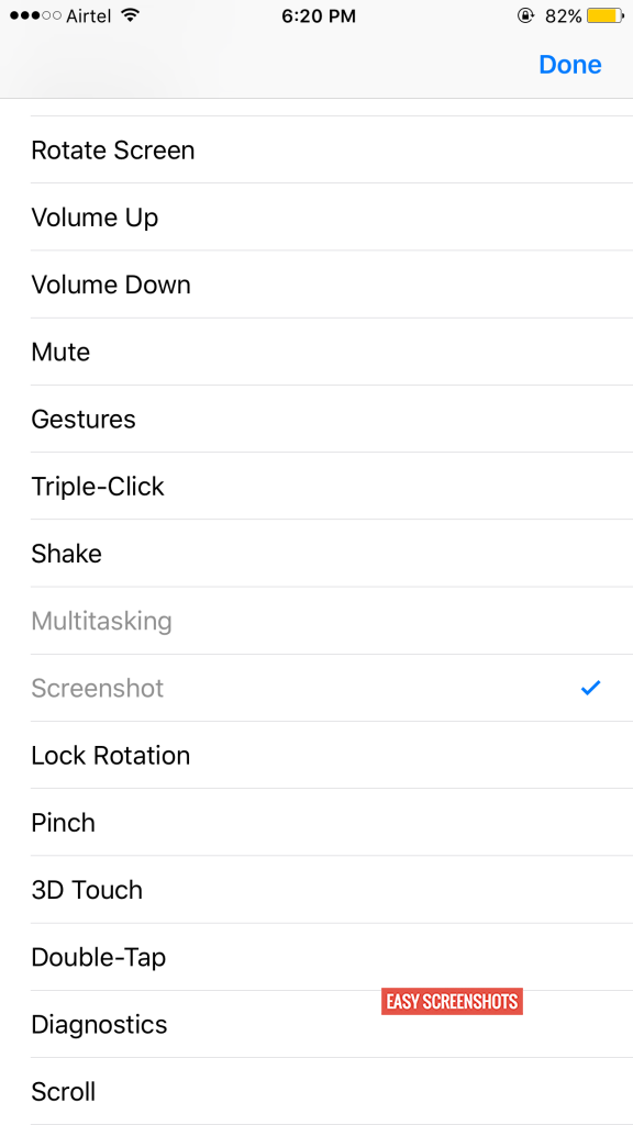 Assistive Touch Option to take Screenshots on iPhone 6S Plus